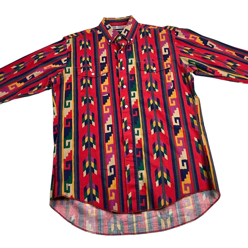 Vintage Wrangler Western Shirt 15.5-34 X-Long Tails Cowboy Cut USA